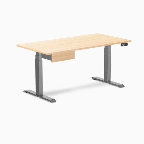 Desky Dual Hardwood Standing Desk With Drawer 150cm Maple Desktop and Space Grey Frame