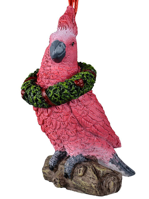 Christmas Warehouse - DECRH130 Native Pink Cockatoo With Wreath Whimsical Essential Ornament | 80mm Pink with Brown, Green, Grey & Red