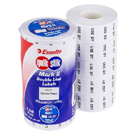 Quikstik Mark II 2 Gun Label Permanent USE BY 1000 Labels/Roll White Pack 5