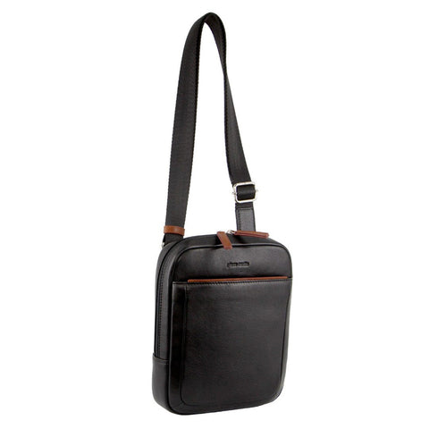 Pierre Cardin Unisex Leather 15in Laptop Shoulder Crossbody Bag 42x33cm Black