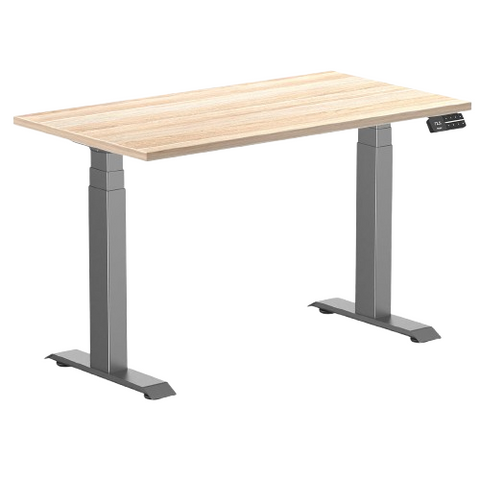 Desky Dual Mini Sit Stand Desk 1100 x 600 Classic Oak Desktop and Space Grey Frame