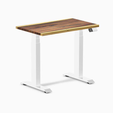 Desky Dual Mini Hardwood Sit Stand Desk 80cm Saman Desktop and White Frame