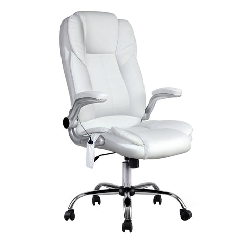 Artiss 8 Point Massage Office Chair PU Leather (White)