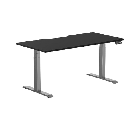 Desky Dual Scalloped Melamine Sit Stand Desk - Black / 1500x750mm / Space Grey