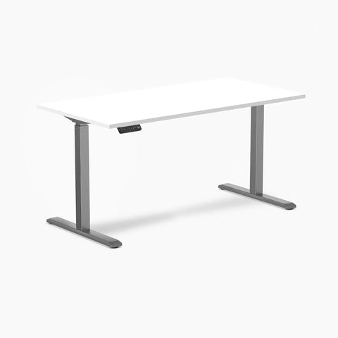 Desky Single Sit Stand Gaming Desk 150cm White Desktop and Space Grey Frame