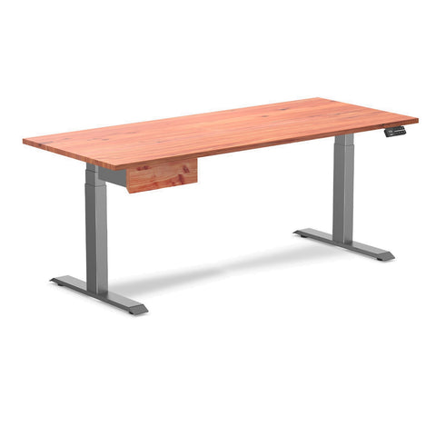 Desky Dual Softwood Standing Desk With Drawer 180cm Red Cedar Desktop and Space Grey Frame