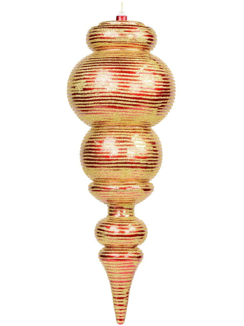 Christmas Warehouse - DISP1912 Apple Red & Gold Glitter Striped Large Display Ellipsoid Finial | 55cm Red with Gold Glitter