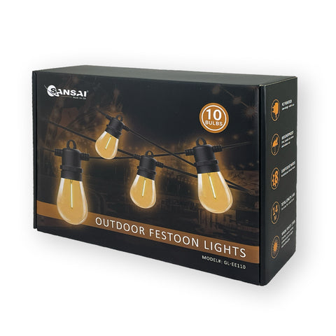 Sansai 10 Bulb LED Festoon Outdoor String Lights 14m (Warm White)