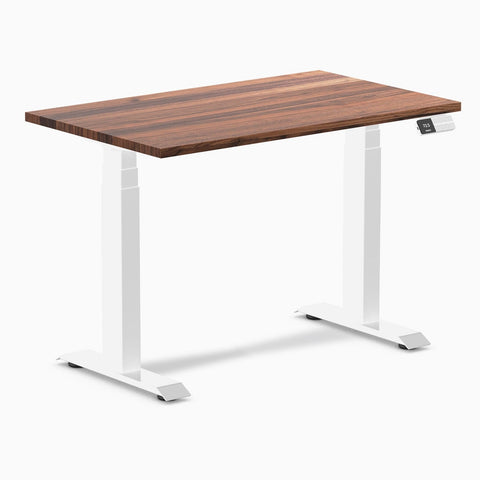 Desky Dual Mini Hardwood Sit Stand Desk 100cm Walnut Desktop and White Frame