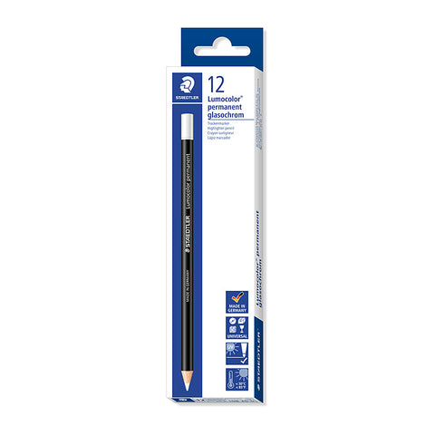 Staedtler Lumocolor Permanent Glasochrom Pencil 108 20 (White) [Box of 12]