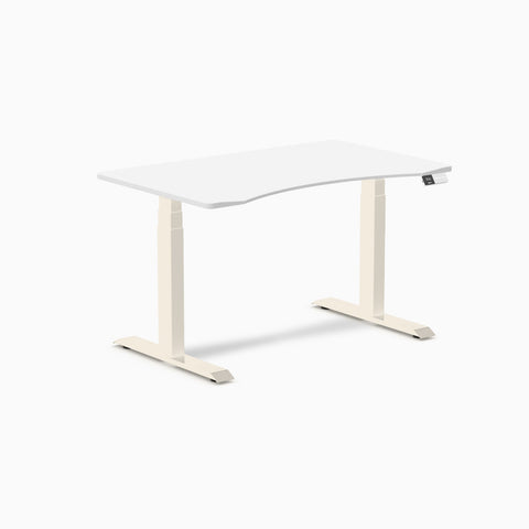 Desky Dual Ergo Edge Sit Stand Desk 120cm White Desktop and Wheat Frame