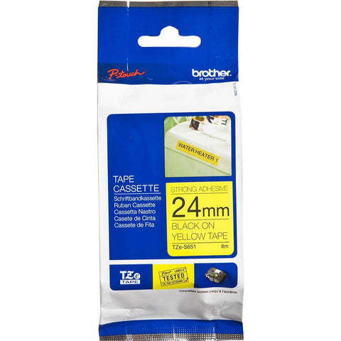 Brother Tze-S651 Strong Adhesive Tape 24mm (Black On Yellow)