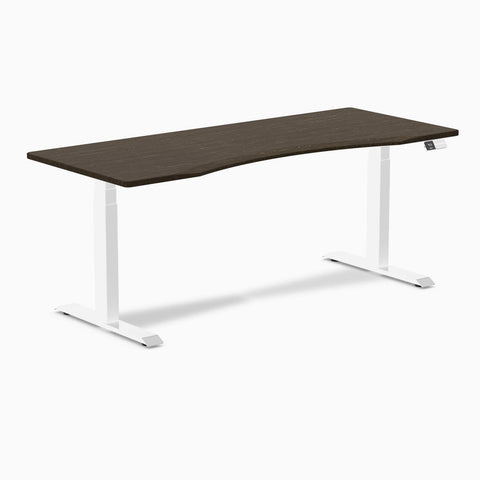 Desky Dual Ergo Edge Sit Stand Desk 180cm Dark Bamboo Desktop and White Frame