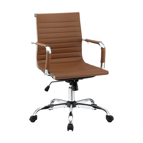 Artiss Office Chair Conference Chairs PU Leather Mid Back (Brown)