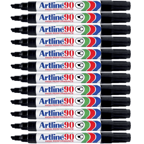 Artline 90 Box 12 Permanent Marker Chisel Tip 2-5mm (Black)