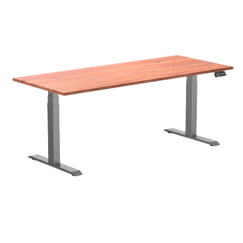 Desky Dual Softwood Sit Stand Desk 180cm Red Cedar Desktop and Space Grey Frame