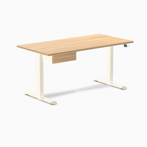 Desky Dual Melamine Standing Desk With Drawer 150cm Sublime Teak Desktop and Wheat Frame