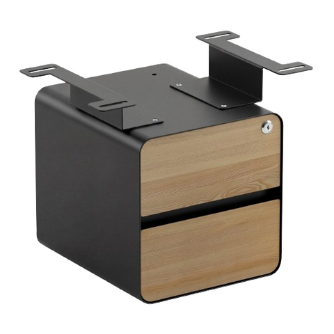 Desky Minimal Under Desk Cabinet - White Ash Hardwood / Black