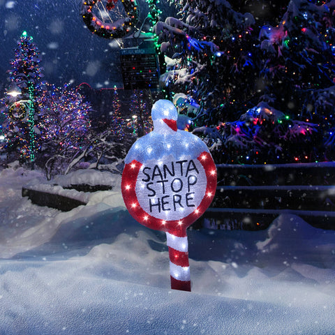 Lexi Lighting Acrylic Santa Stop Here Sign Christmas Lights