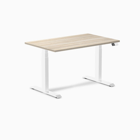 Desky Dual Melamine Sit Stand Desk 120cm Classic Oak Desktop and White Frame