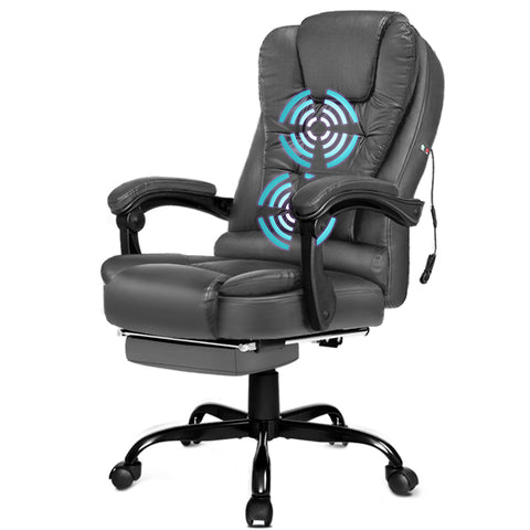 ALFORDSON Massage Office Chair Footrest Executive Seat PU Leather (Grey)
