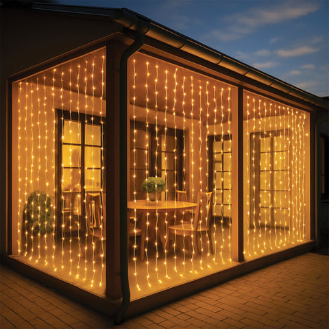Lexi Lighting Solar Powered 160 LED Curtain Christmas Lights Warm White