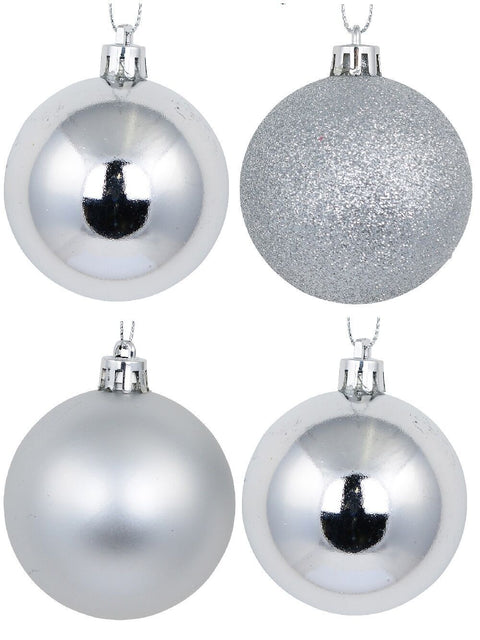 Christmas Warehouse - DECR5162 12x Timeless Silver Essential Mixed Finish Baubles | 60mm Silver