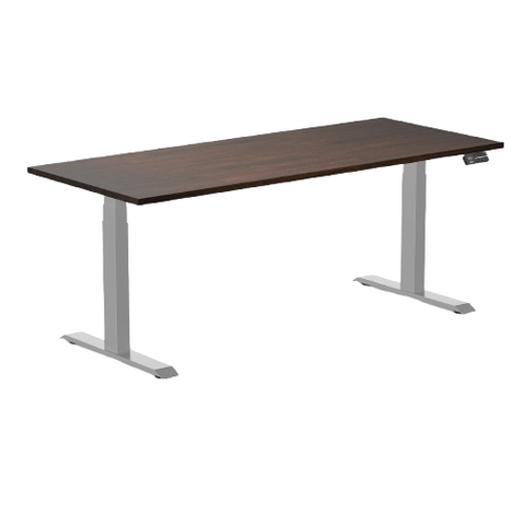 Desky Dual Rubberwood Sit Stand Desk 180cm Dark Walnut Desktop and Grey Frame