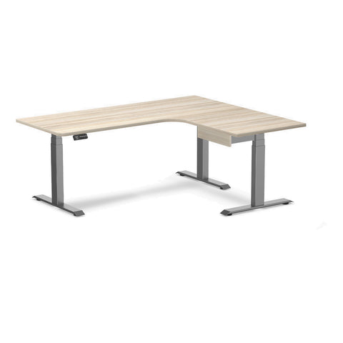 Desky L-Shape Melamine Standing Desk With Drawer 180cm - Right Return Classic Oak Top and Space Grey Leg