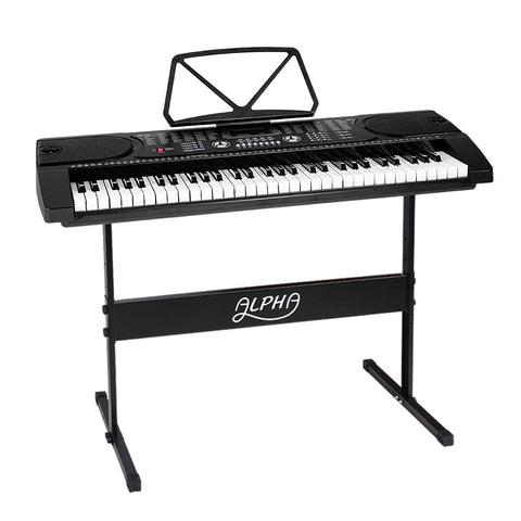 Alpha 61 Keys Electronic Piano Keyboard Digital Electric with Stand Beginner (Black)