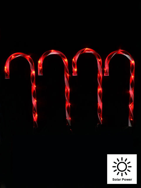 Christmas Warehouse - LITESP33 4x Solar LED Candy Cane Path Lights - Red & White Garden Stakes | 43cm Red with Red & White