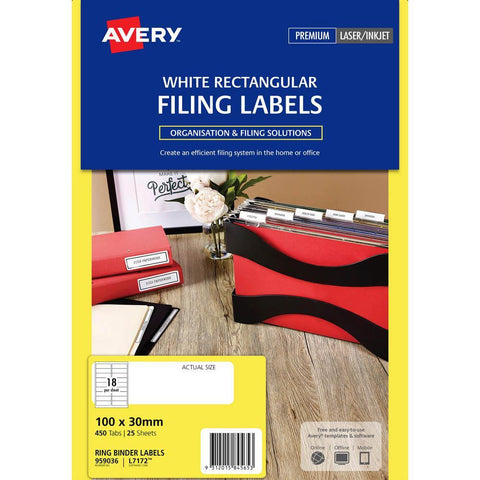 Avery 959036 L7172 Laser Label Ring Binder 18Up White Pack 25