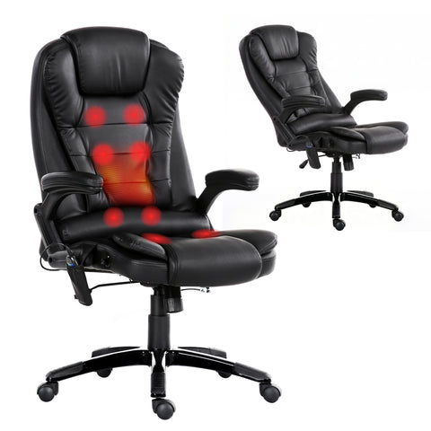 Artiss 8 Point Massage Office Chair Heated Seat Recliner PU (Black)