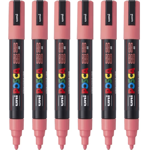 Uni Pc-5M Posca Poster Marker Medium Bullet Tip 2.5mm (Coral Pink) [6 Pack]