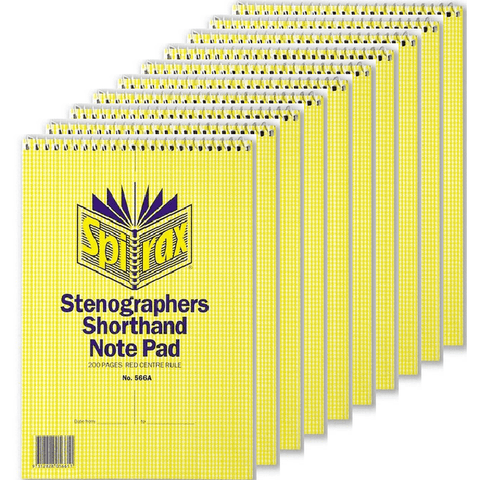 Spirax 566A Stenographers Short Hand Notebook Spiral Bound Top Open 100 Page [10 Pack]