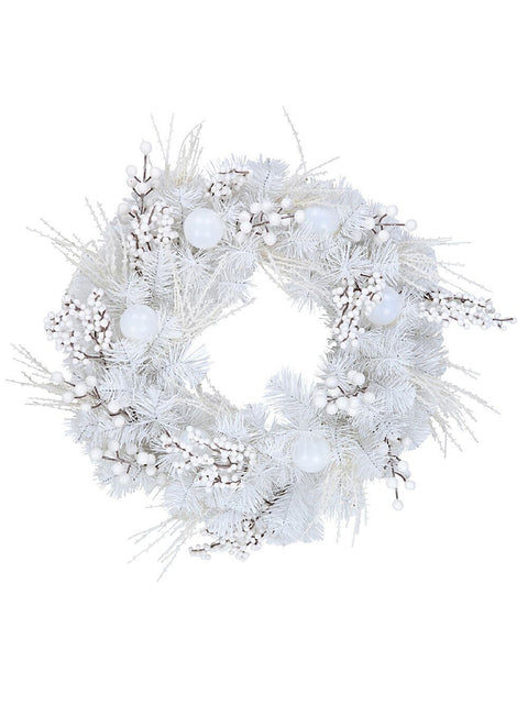 Christmas Warehouse - PREDW831 50cm Arctic White Christmas Wreath With Iridescent Berries & Juniper Picks White