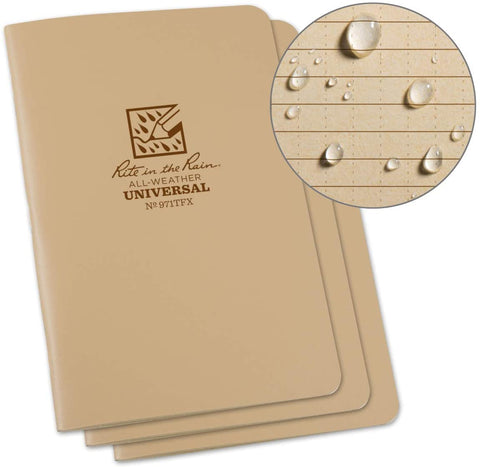 Rite in the Rain Stapled 4.625 x 7 Field Flex Notebook Universal 3 Pack - Tan