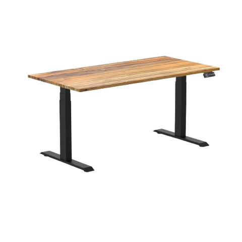 Desky Dual Hardwood Sit Stand Desk 150cm (Teak Desktop/Matte Black Frame)