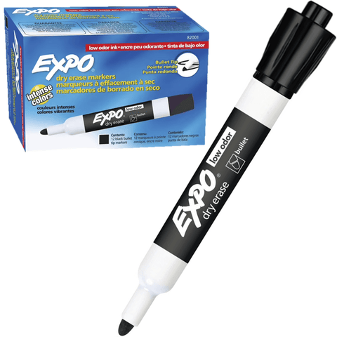 Expo Whiteboard Markers Bullet Tip Black Box 12