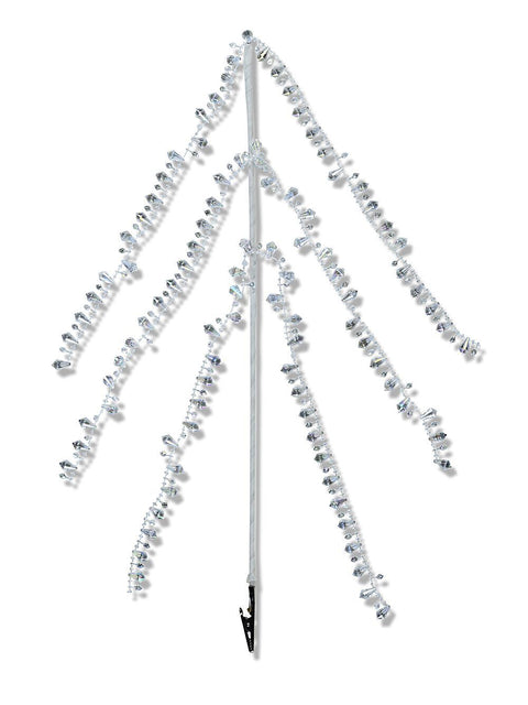 Christmas Warehouse - STEM2534 Clear Iridescent Diamante Bead Spray Long Christmas Clip Stem | 45cm Clear on White