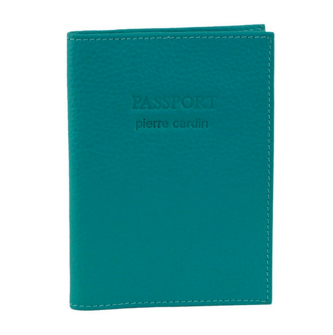 Pierre Cardin Leather Passport Holder/Cover Protected RFID Wallet Turquoise