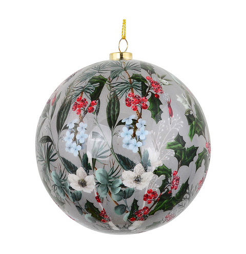 Heritage Smokey Grey Signature Winter Woodland Decoupage Bauble | 10cm Grey with Classic Palette