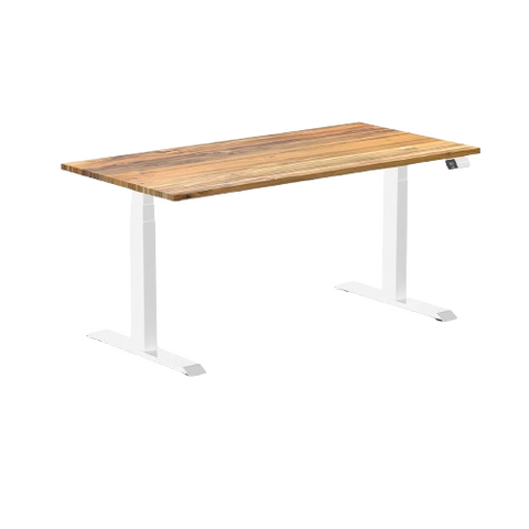 Desky Dual Hardwood Sit Stand Desk 150cm (Teak Desktop/White Frame)