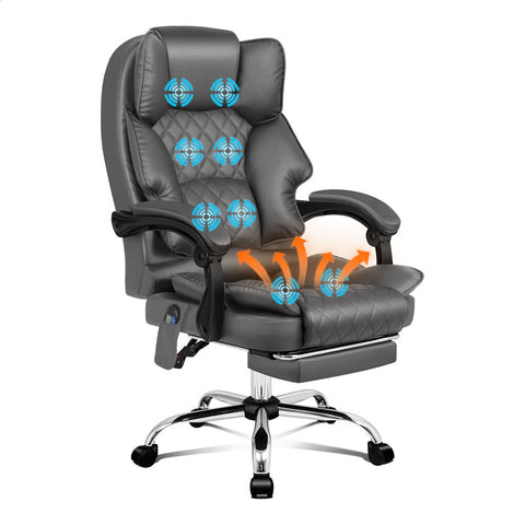 ALFORDSON Massage Office Chair Computer Heated Seat Executive Recliner (Grey)