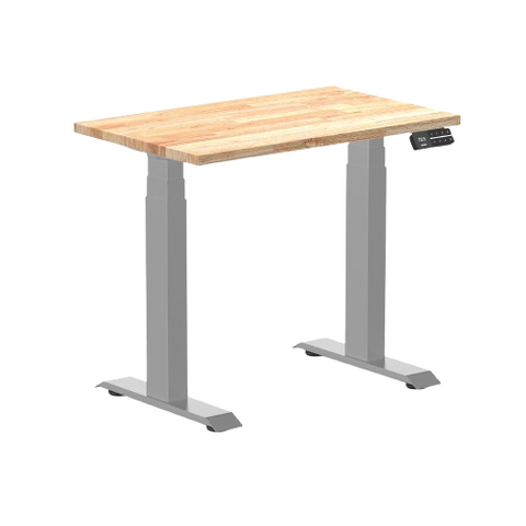 Desky Dual Mini Rubberwood Sit Stand Desk 80cm Natural Desktop and Grey Frame