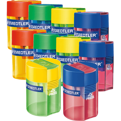 Staedtler 511 Tub Pencil Sharpener Single Hole Transparent Assorted Colours Box 10