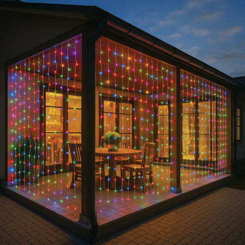 Lexi Lighting Solar Powered 160 LED Curtain Christmas Lights Multicolour