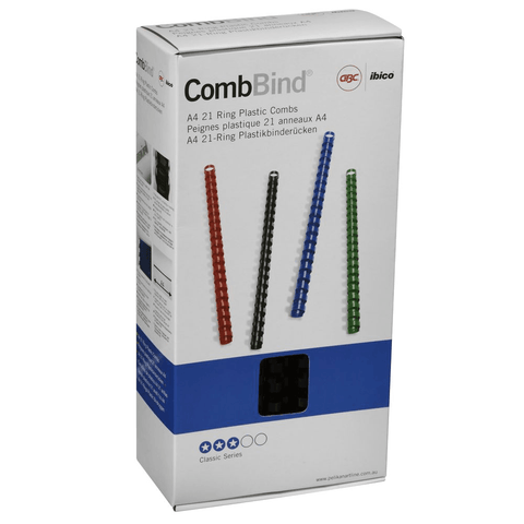 GBC Plastic Binding Combs 21 Loop 12mm A4 (Black) [4 Pack]