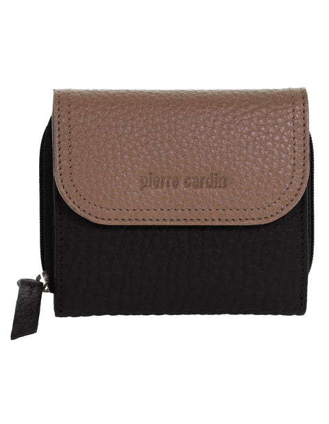 Pierre Cardin Women's Leather Tri-Fold Tab Card Holder Wallet 11.5cm Black