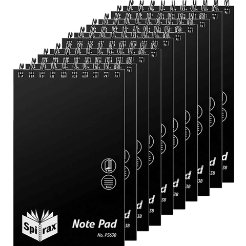 Spirax P563B Reporters Notebook Spiral Bound Top Opening 300 Page (Black) [10 Pack]